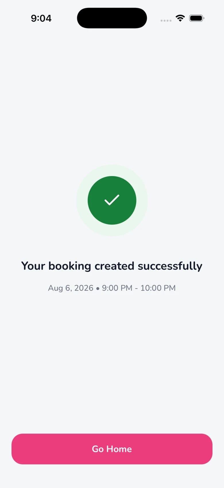 A confirmed booking in the Openflo app